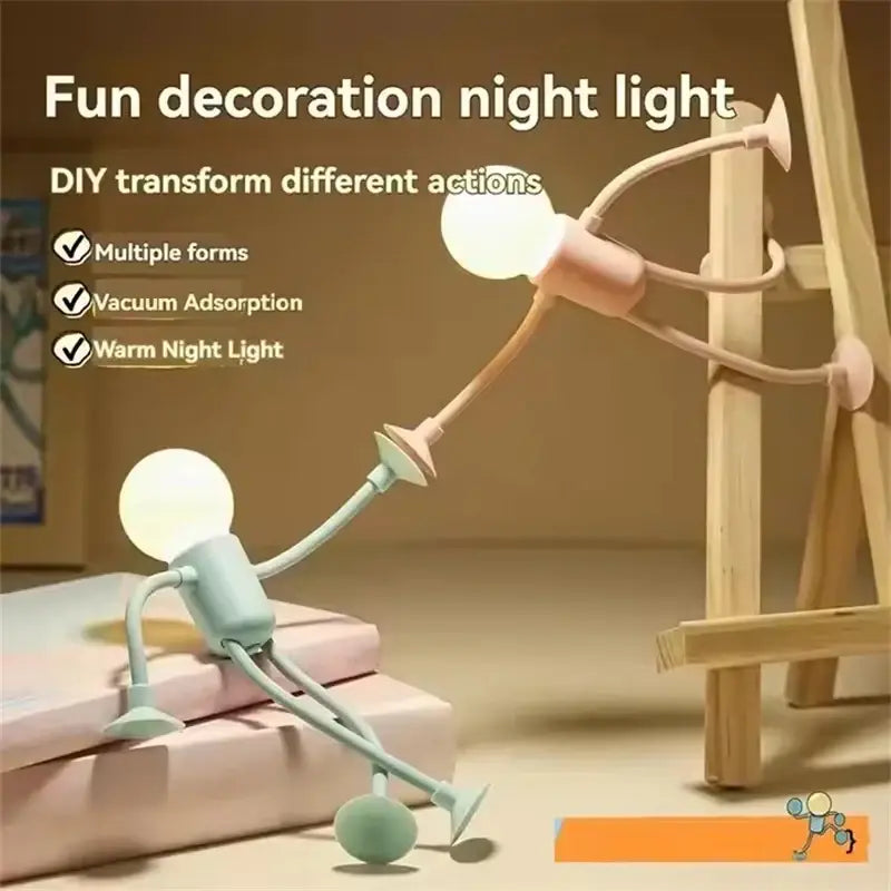 Pastel-colored articulated figure night light with flexible limbs and bulb heads changeable shape funny athlete lamp from mainland china