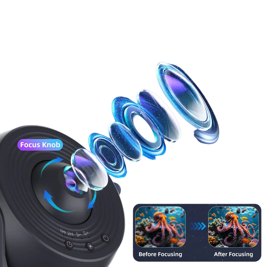 Black galaxy night light star projector with hd focus lens and knob for realistic starry sky projection with 12 hd discs