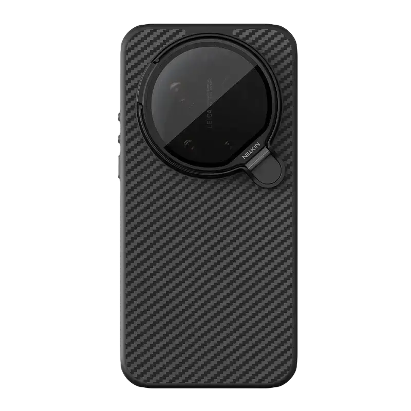 Back side of black carbon fiber textured nillkin carboprop phone case for xiaomi 17 ultra with nikon lens cover