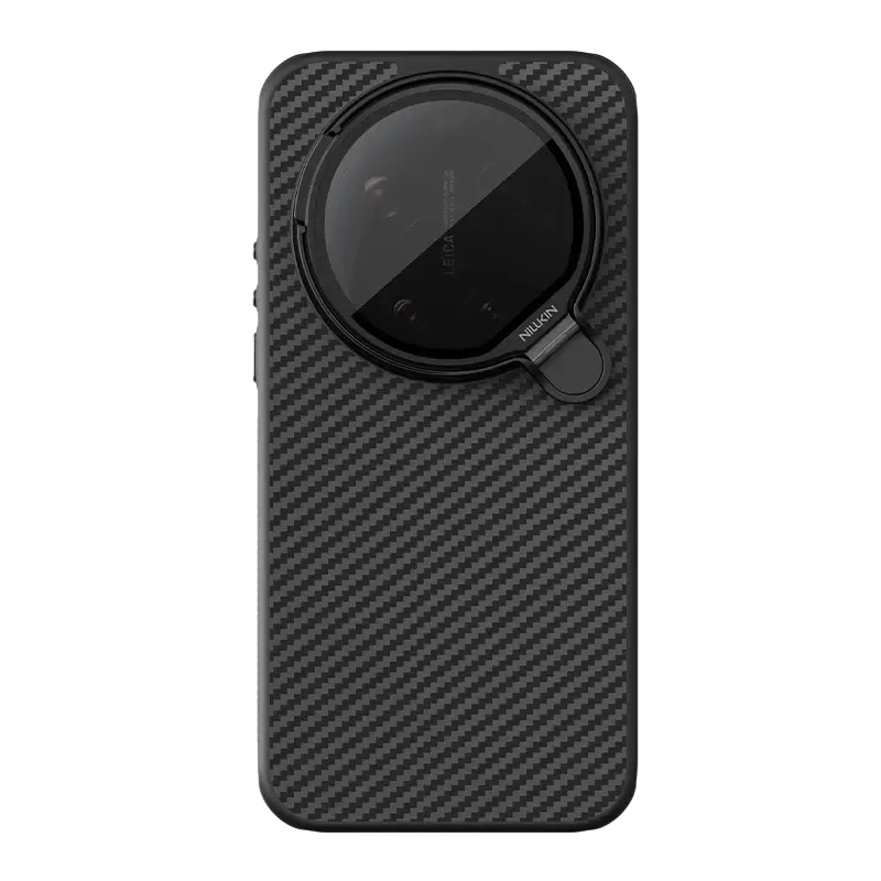 Black carbon fiber textured back side of nillkin carboprop phone case for xiaomi 17 ultra with nikon lens cover