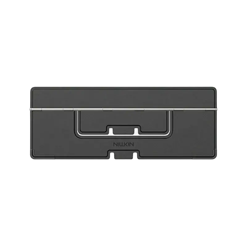 Black nillkin dualwing adhesive laptop stand with sleek minimalist design and silver accent trim computer bracket type