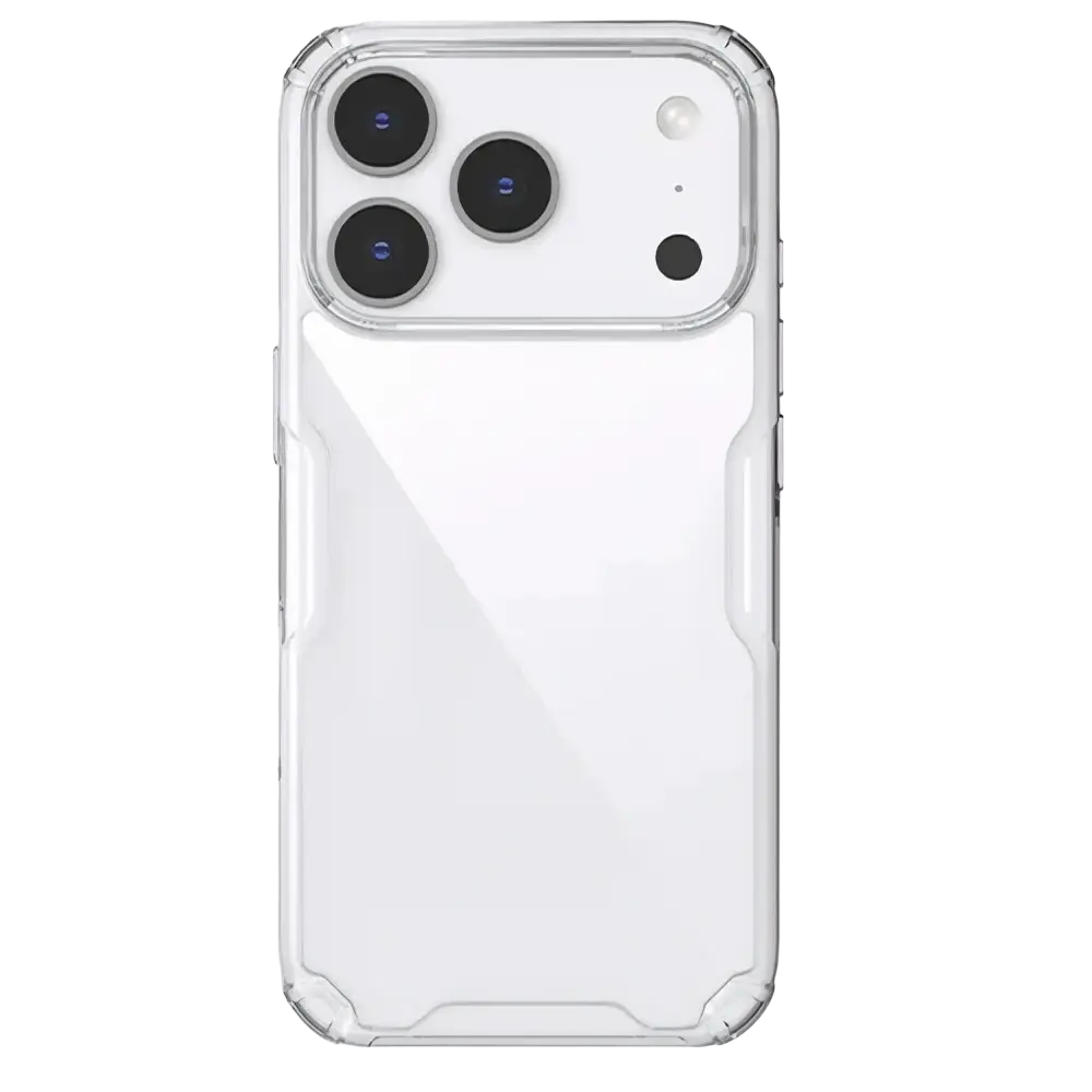 Clear transparent rugged nillkin nature tpu pro phone case with reinforced corners for iphone 17 back side view