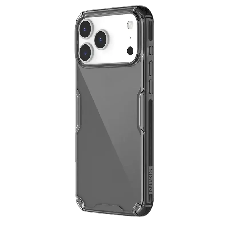 Transparent gray nillkin nature tpu pro phone case for iphone 13 pro with sleek, rugged design and reinforced edges back view