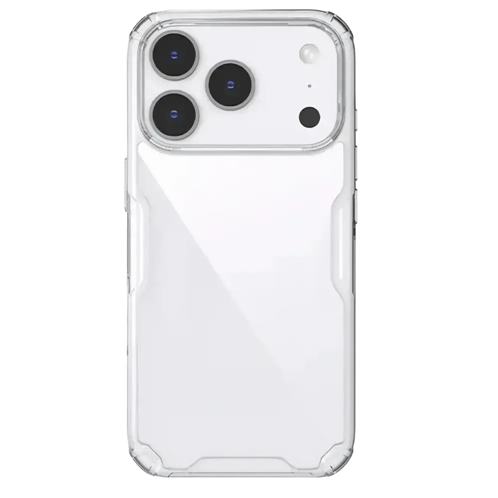 Clear nature tpu pro phone case for white iPhone 17 series with three camera lenses and flash shown from the back side