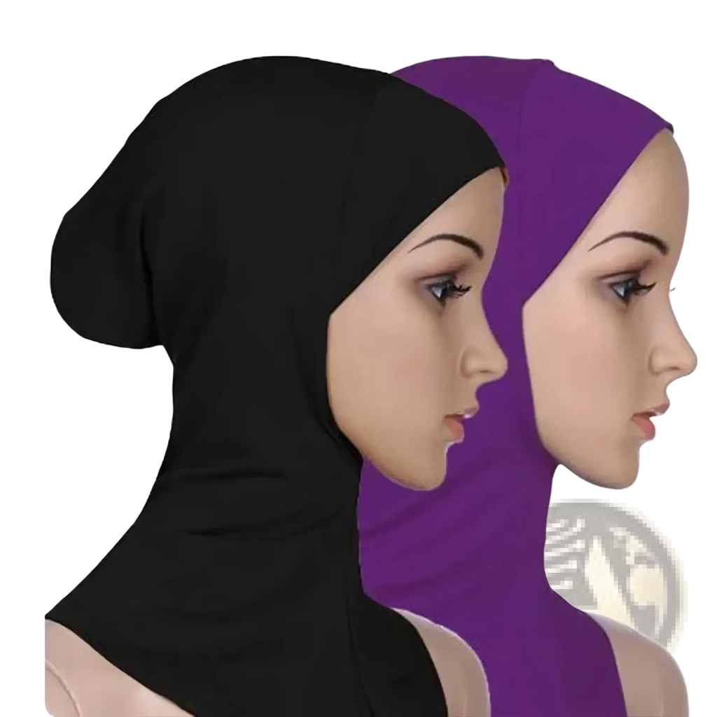 Black and purple ninja hijab undercap made of soft stretchy cotton with a smooth finish for comfortable inner wear