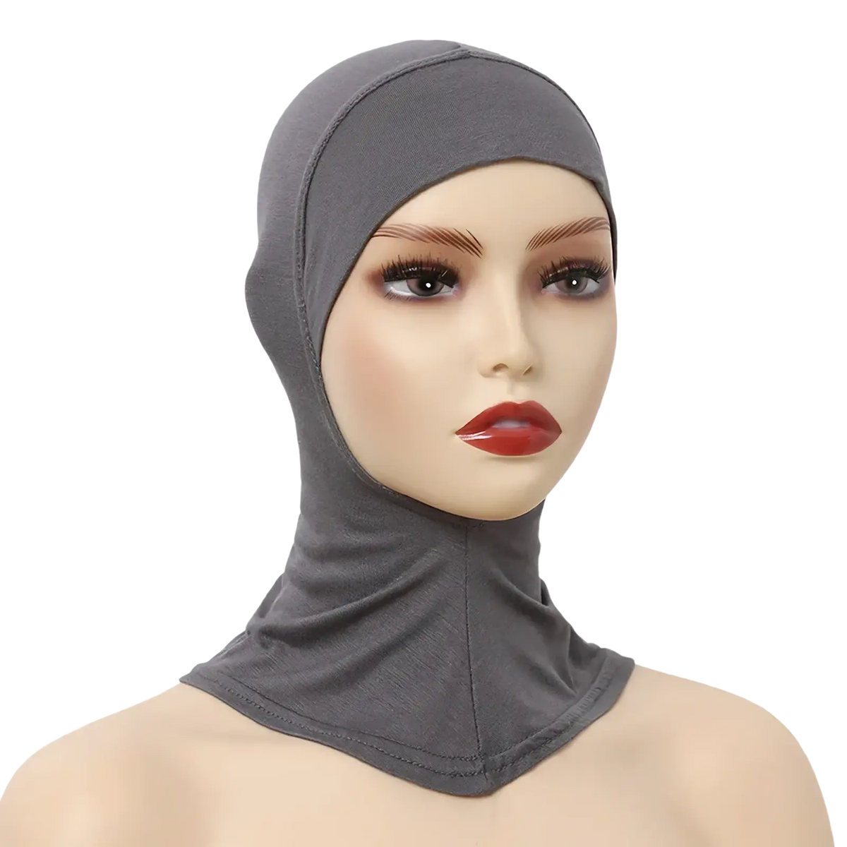 Gray ninja hijab undercap made of stretchy cotton soft fabric with a form-fitting design for comfortable wear
