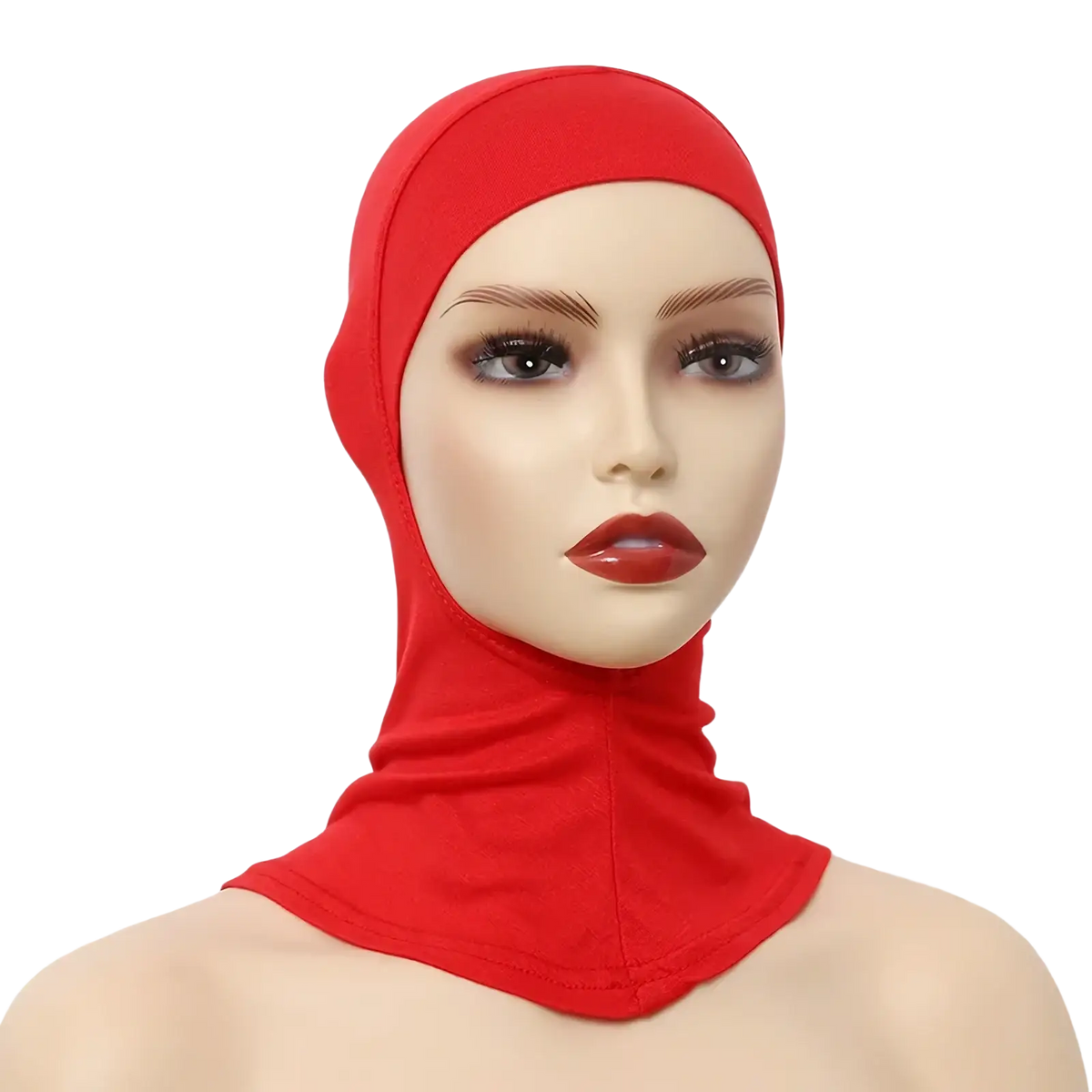 Red stretchy cotton ninja hijab undercap featuring a form-fitting design for comfortable inner head covering