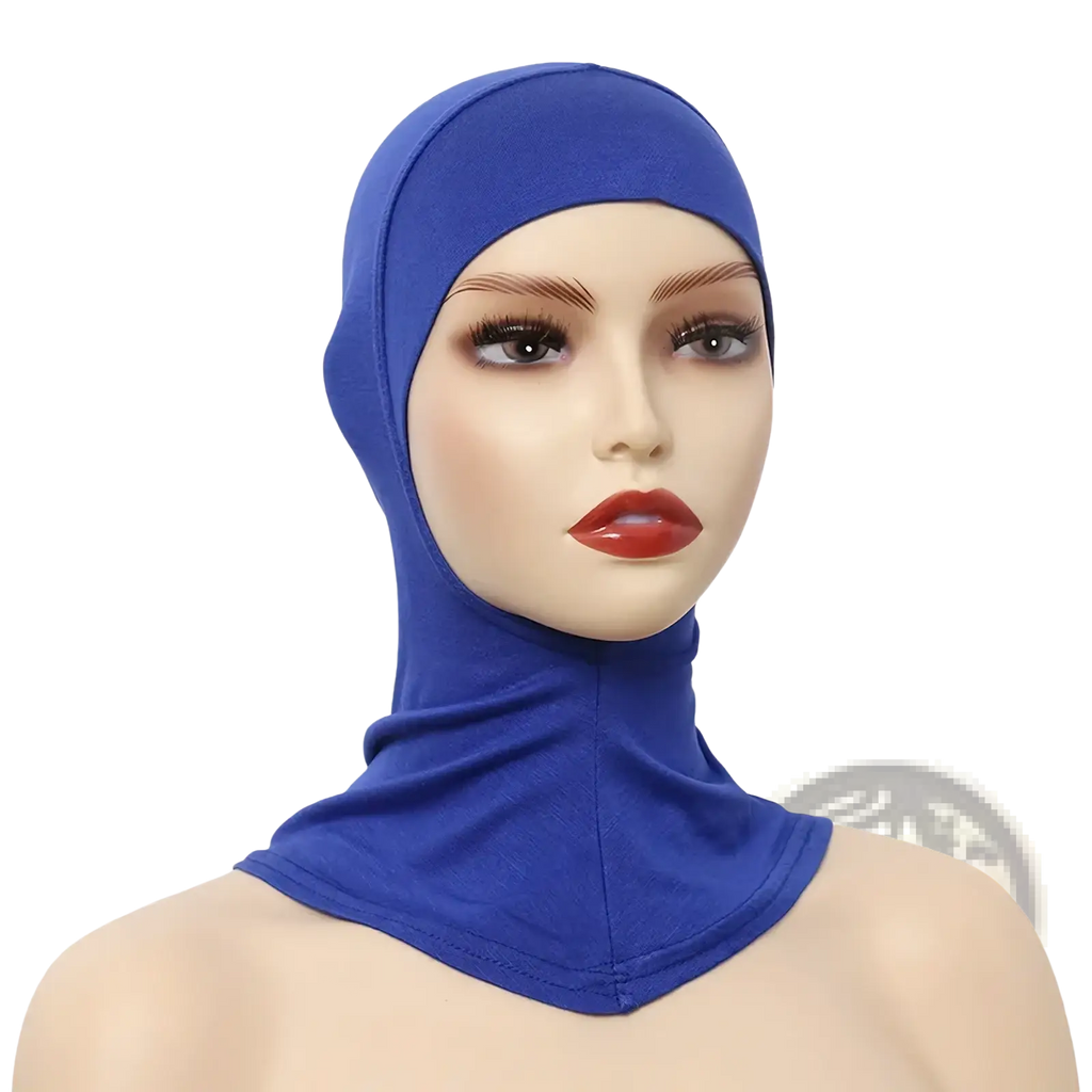 Royal blue seamless stretchy cotton swim cap with neck coverage from ninja hijab undercap collection