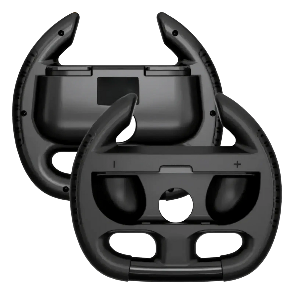 Black plastic steering wheel-shaped gaming controller for Nintendo Switch in the Nintendo Switch 2 Sports accessory bundle