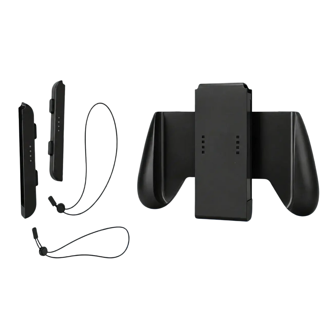 Black ergonomic nintendo switch grip holder with secure wrist straps for enhanced controller comfort and stability
