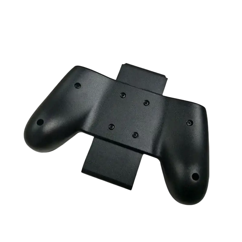 Black plastic nintendo switch grip holder with ergonomic design and screw holes for secure attachment