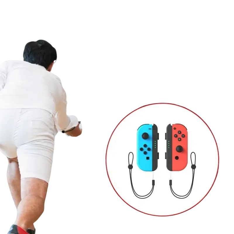 Nintendo switch grip holder kit with bright blue and vibrant red joy-con controllers featuring black wrist straps