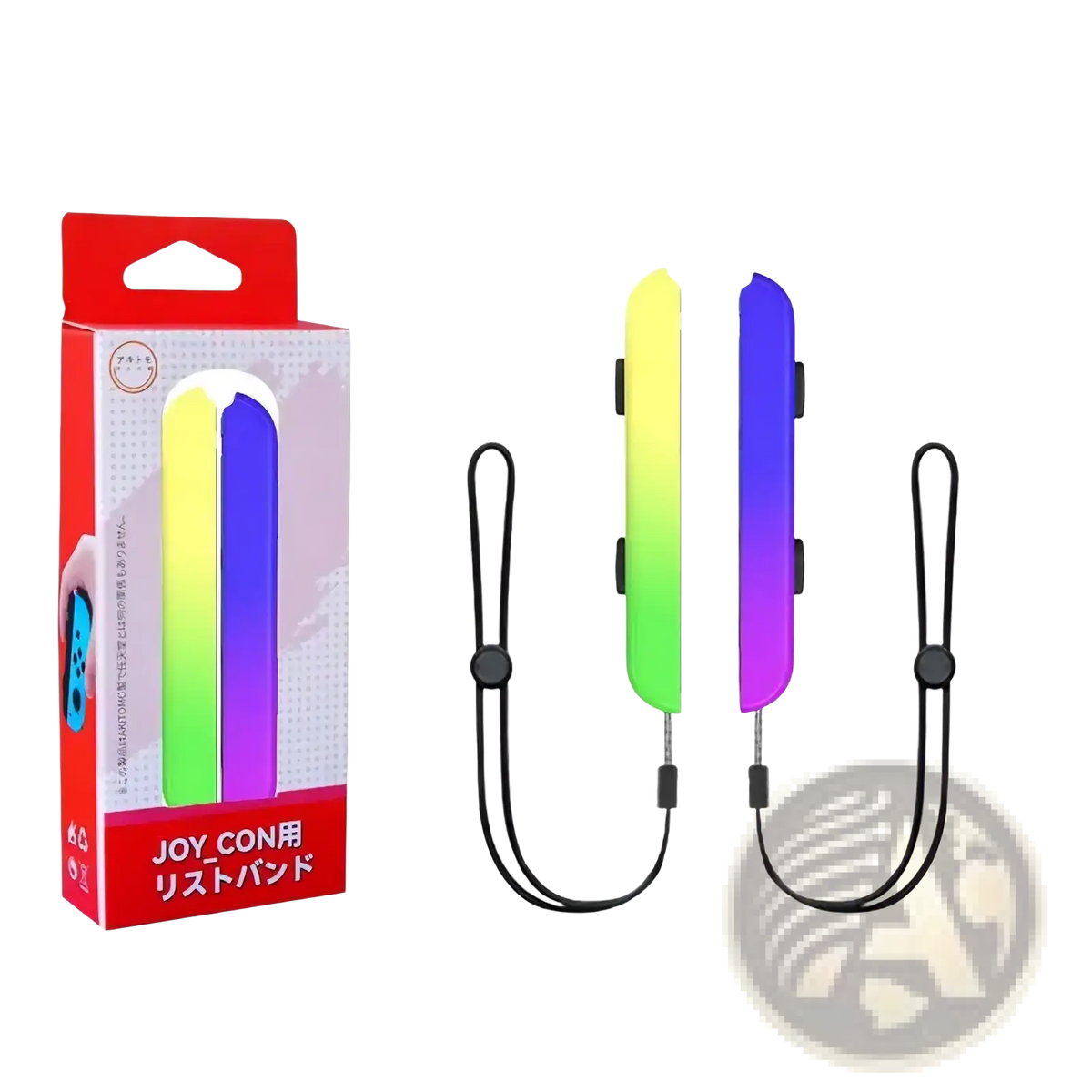 Nintendo Switch joy con wrist straps made of rainbow gradient silicone with black adjustable cords for secure grip