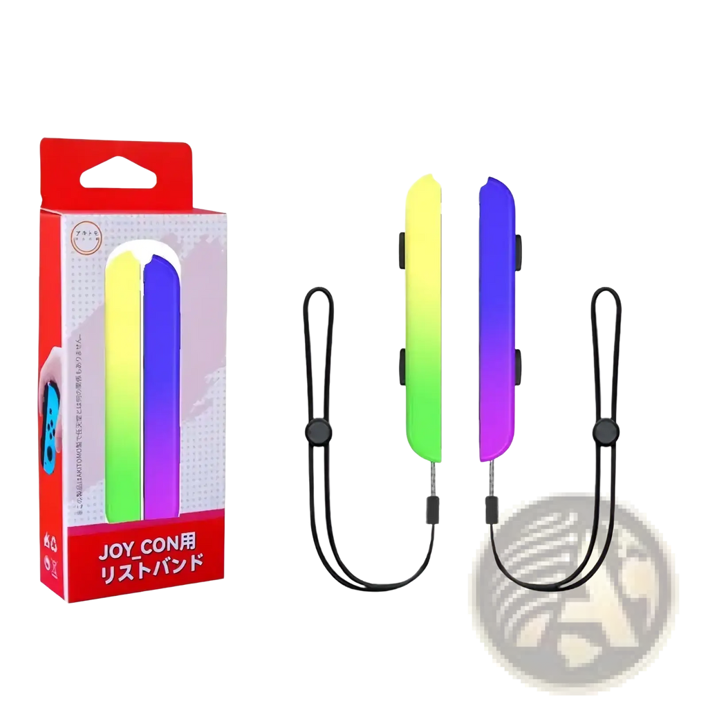 Rainbow gradient silicone nintendo switch joy con wrist straps with black adjustable cords for secure grip