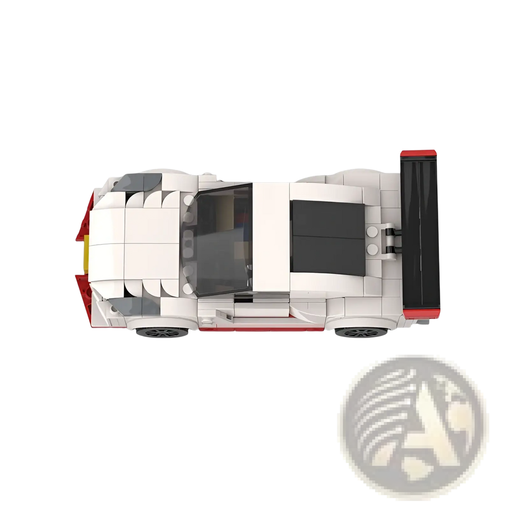 White and red nismo r35 racing car building blocks toy with black accents made of 251 pieces for racing model assembly