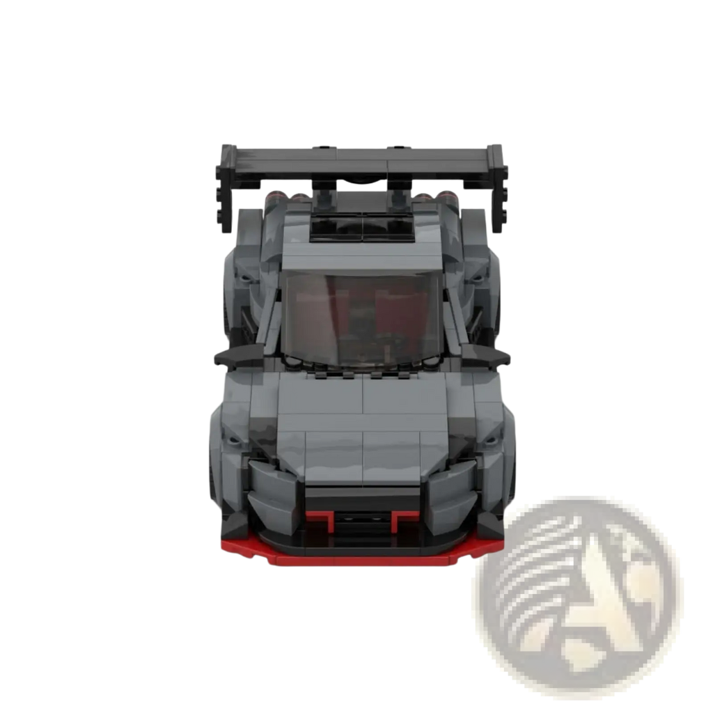 Gray and red Nissan GT-R sports car building blocks set 435pcs showing the back side with black rear spoiler