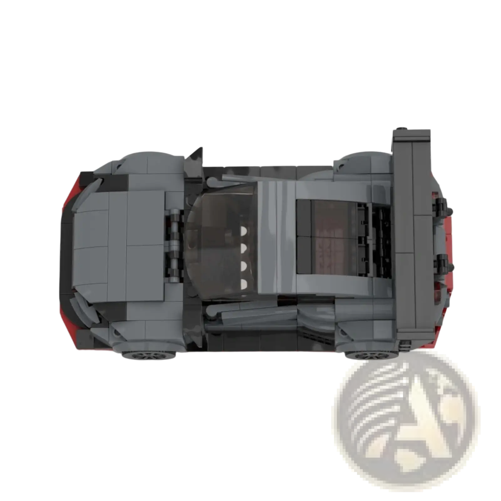 Gray and red Nissan GT-R sports car building blocks model with black wheels 435pcs showing front view