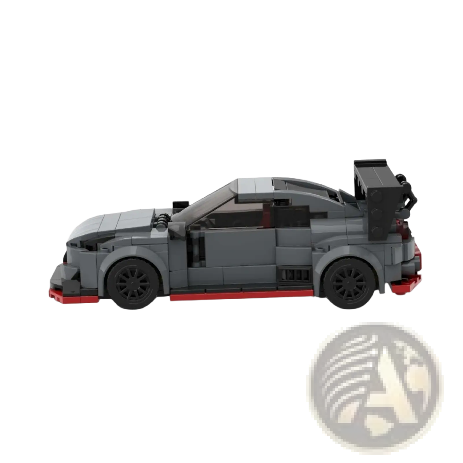 Gray and red Lego Technic Nissan Gt-r sports car building blocks set 435pcs with black wheels and rear spoiler