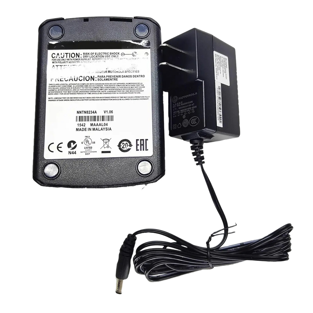 Black motorola nntn8234a battery charger power adapter with coiled cable and plug for Motorola radios