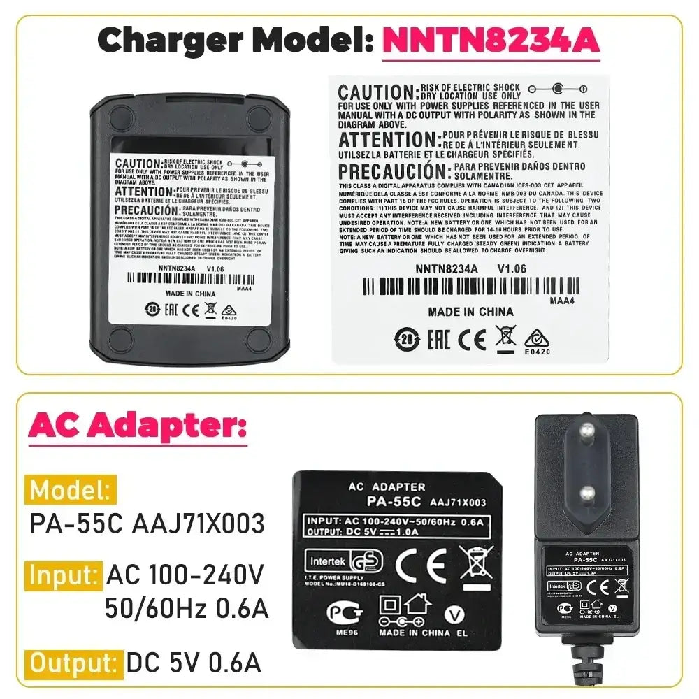Black plastic nntn8234a smart charger ac adapter with model pa-55c aaj71x003 for Motorola battery models