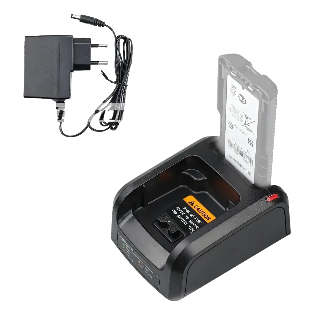 Black plastic nntn8234a smart charger with red indicator light and power adapter for compatible battery models