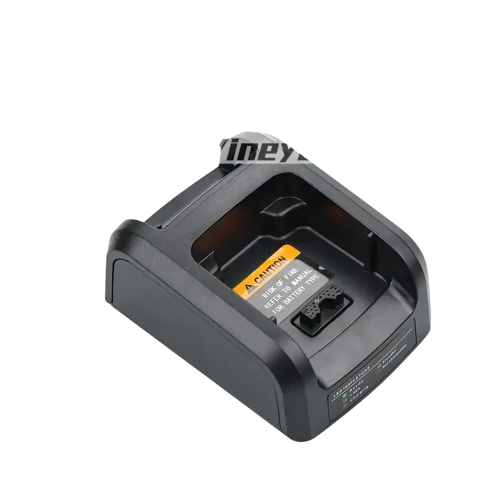 Nntn8234a black plastic smart charger for motorola radios with yellow warning label and led indicator lights for battery models