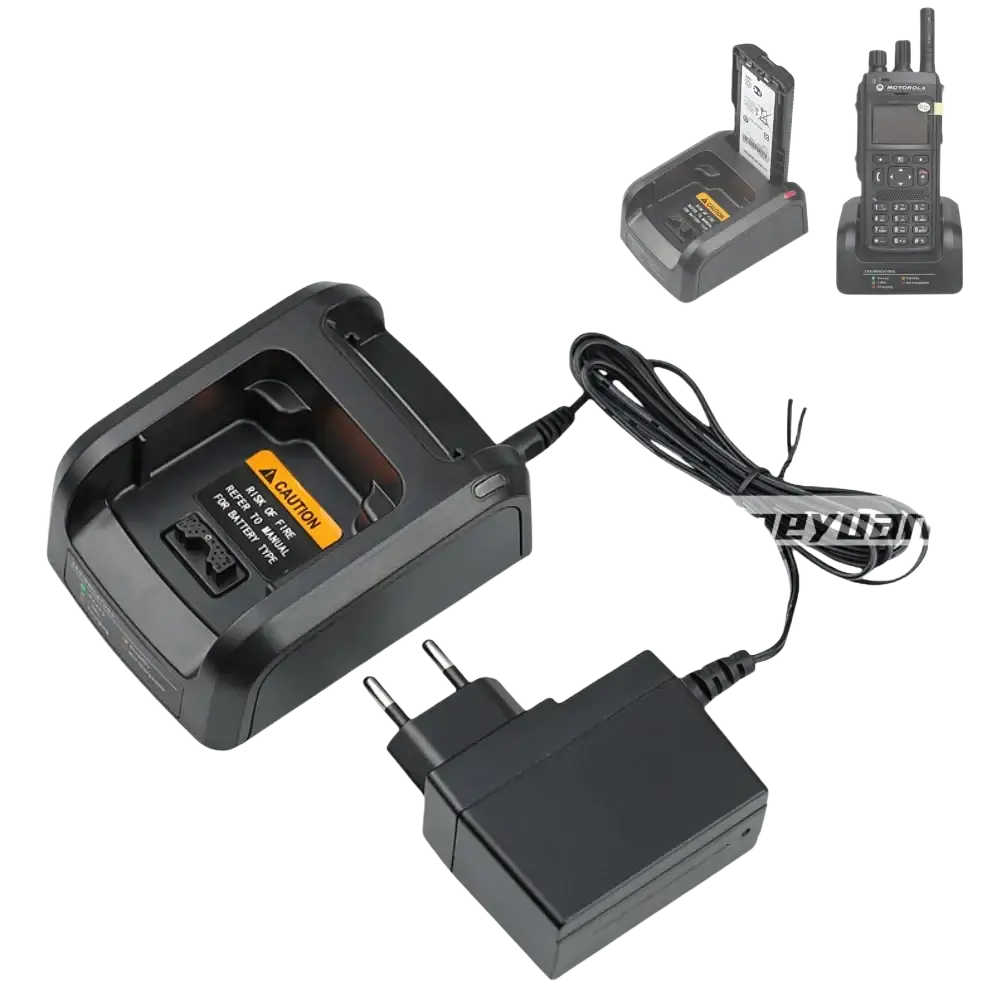 Black plastic nntn8234a smart charger with integrated power adapter compatible with motorola mtp3150 mtp3250 mtp6750 batteries