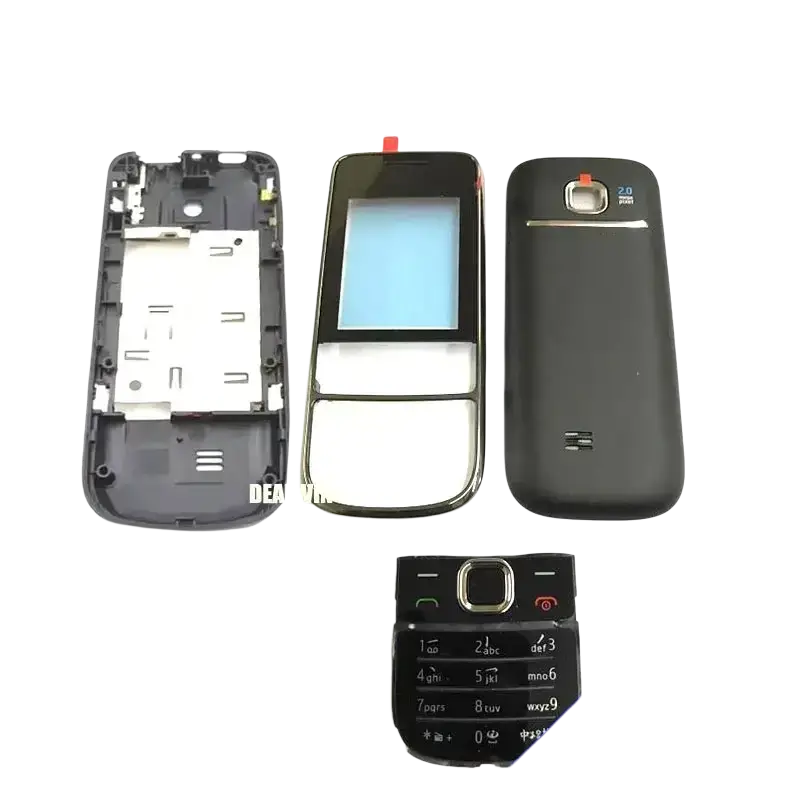Nokia 2700c plastic replacement housing cover case in black with silver trim and white keypad for phone repair