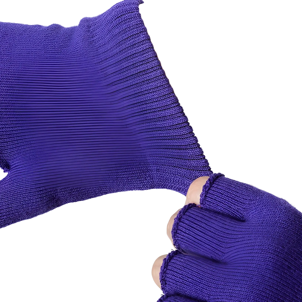 Purple knitted non-slip fingerless yoga gloves with ribbed cuff for women fitness and weightlifting use