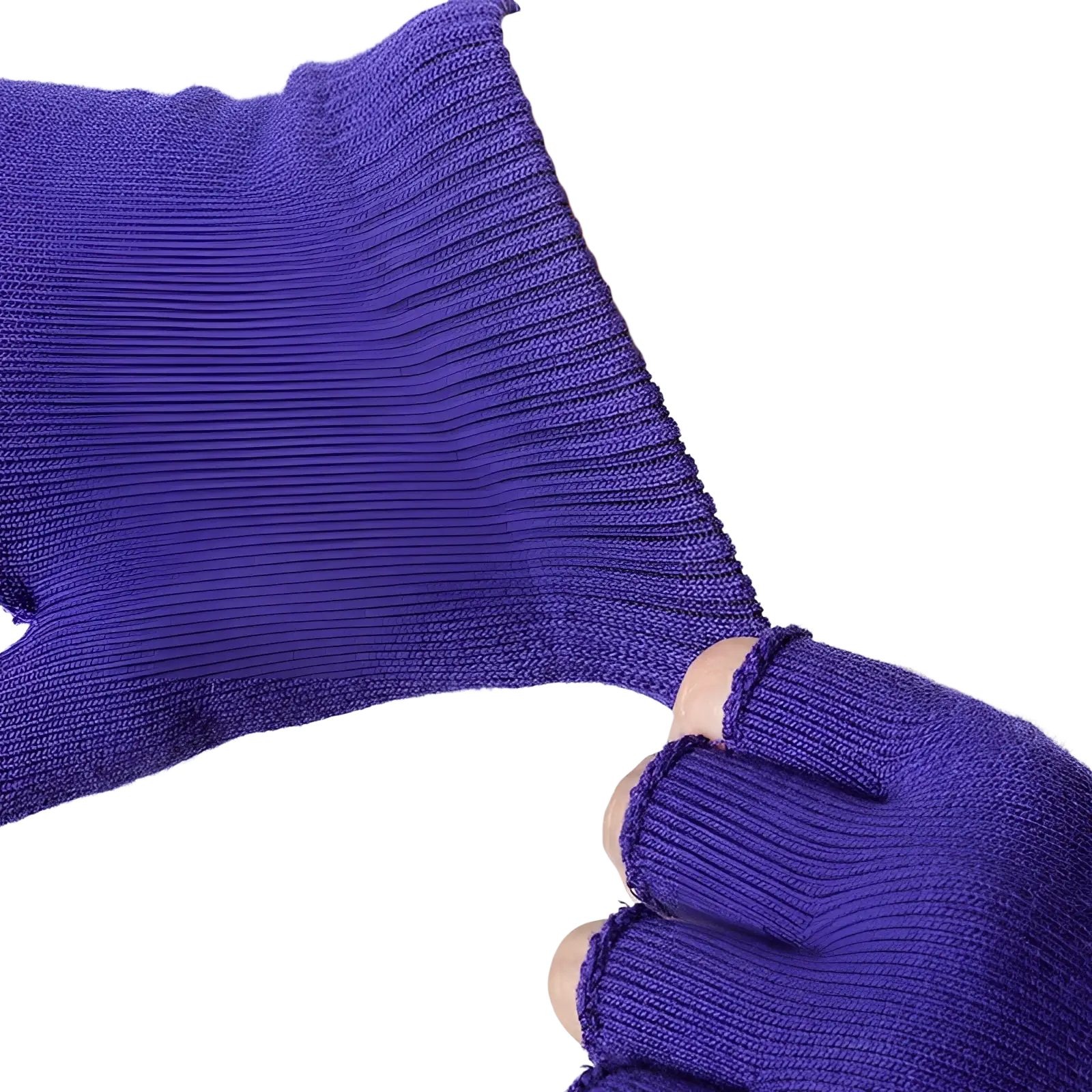 Purple knitted non-slip fingerless yoga gloves with ribbed cuff for women fitness and weightlifting use