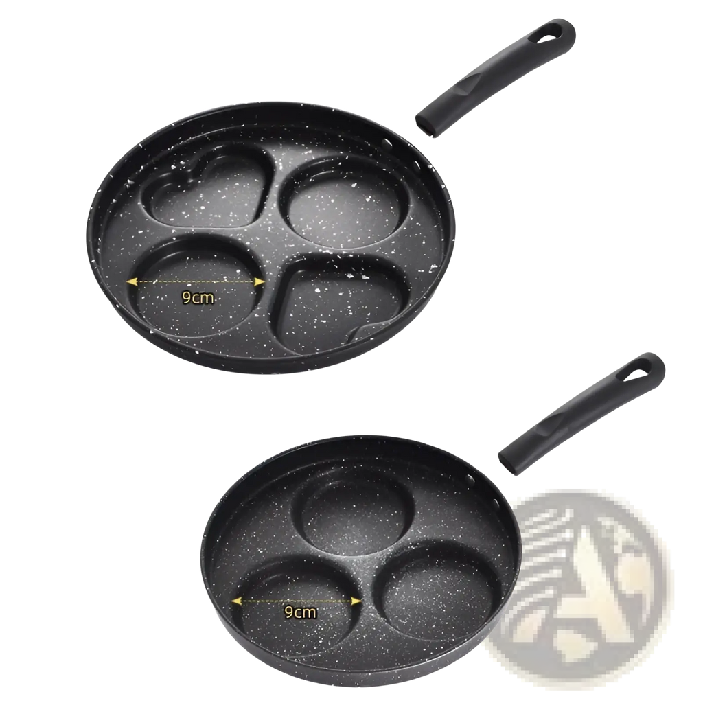 Black speckled non-stick 25cm medical stone pancake pan with heart-shaped and round indentations for cooking