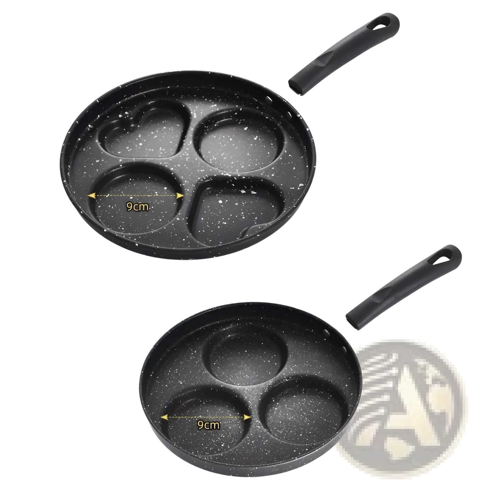 Black speckled non-stick 25cm medical stone pancake pan with heart-shaped and round indentations for cooking