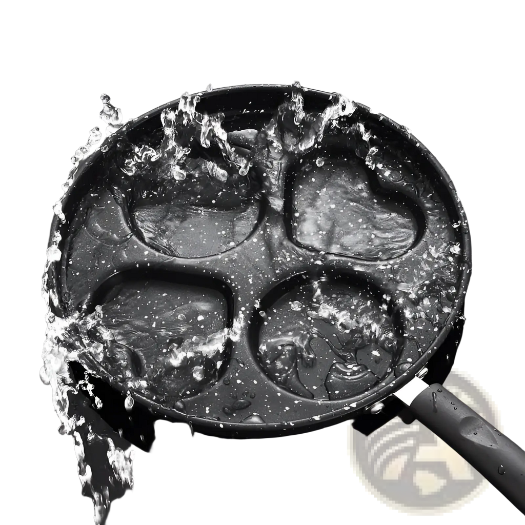 Black non-stick heart pancake pan 25cm with four molds made of medical stone for easy cooking