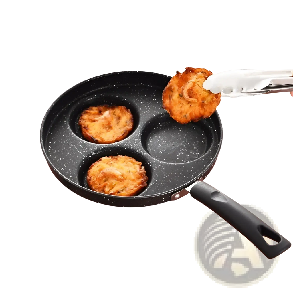 Black speckled non-stick 25cm heart-shaped pancake pan with three portions and black handle made of medical stone