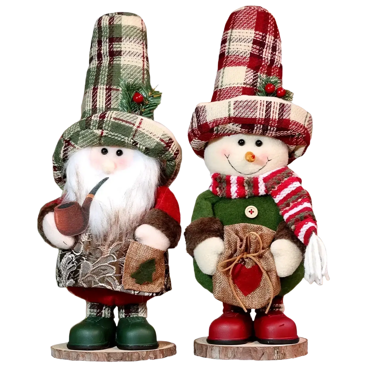 Plush nordic christmas gnome figurines with patterned hats and festive accessories for holiday decor