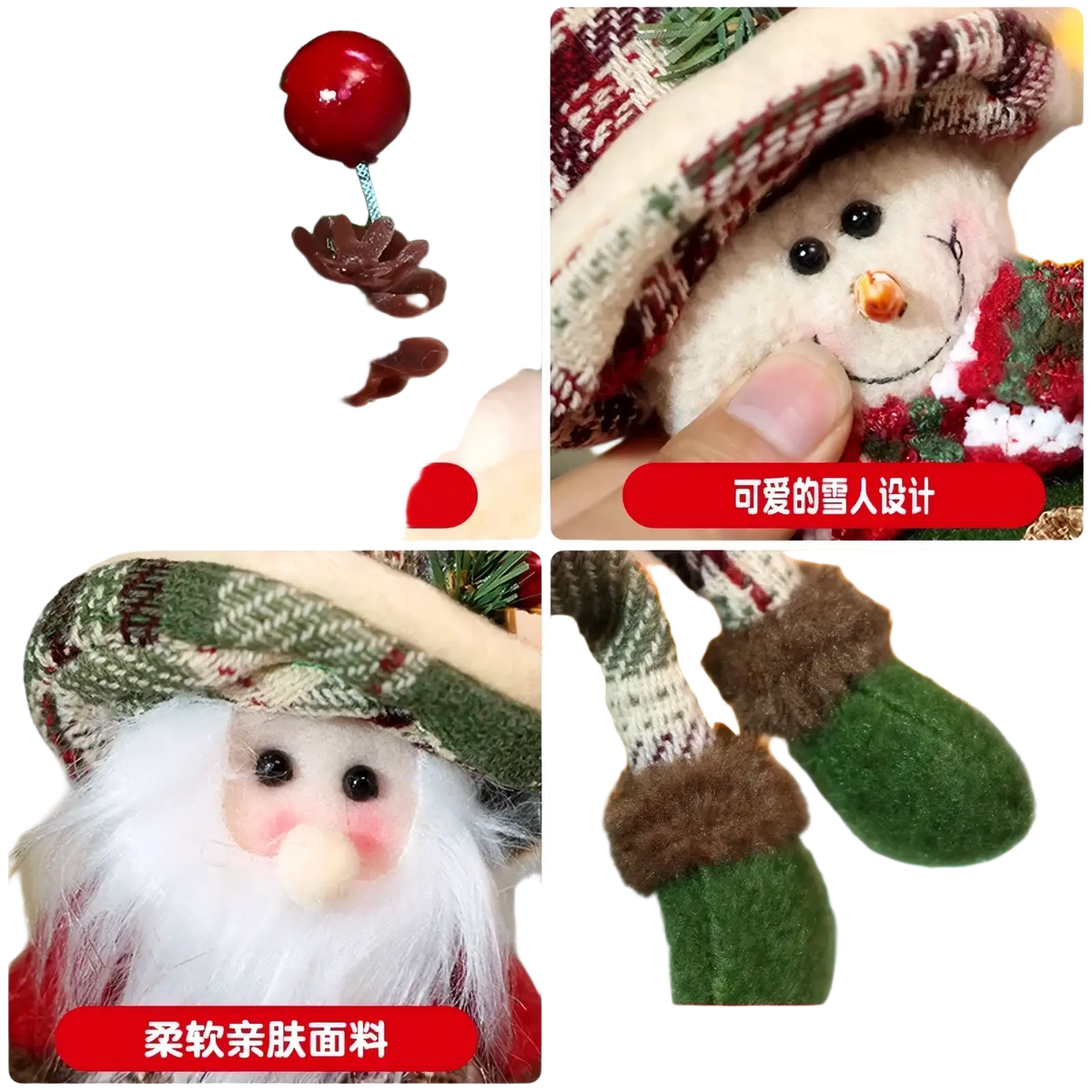 Nordic Christmas gnome plush figurines featuring adorable snowman and Santa Claus with soft hats and green felt boots