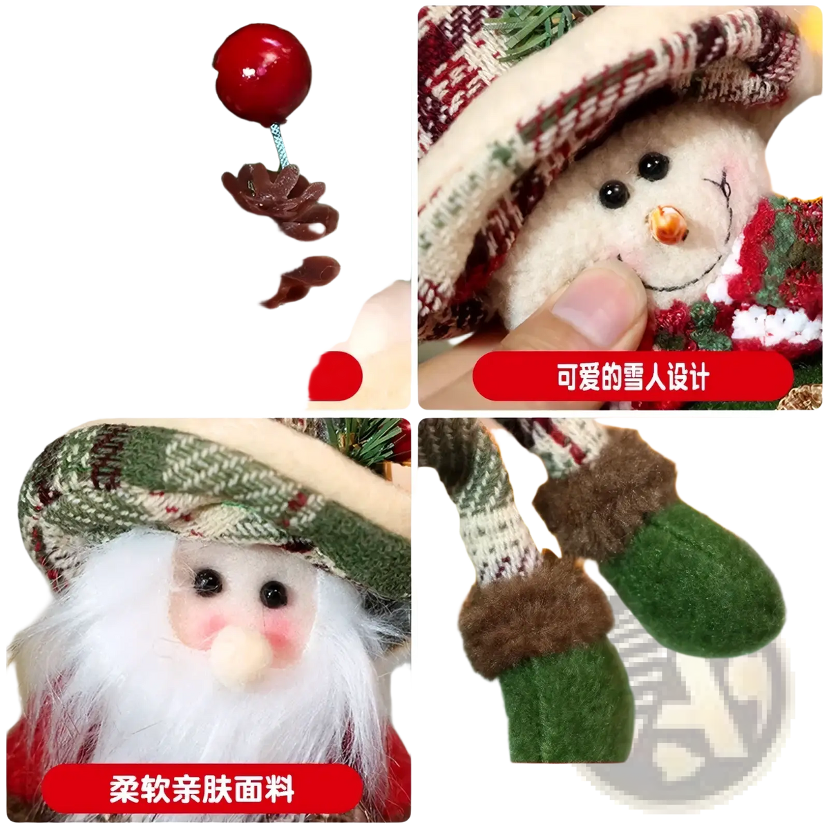 Nordic Christmas gnome plush figurines featuring adorable snowman and Santa Claus with soft hats and green felt boots