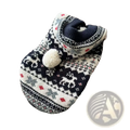 Black and white knitted Nordic knit dog sweater with reindeer snowflake patterns and cream pom-pom for winter warmth