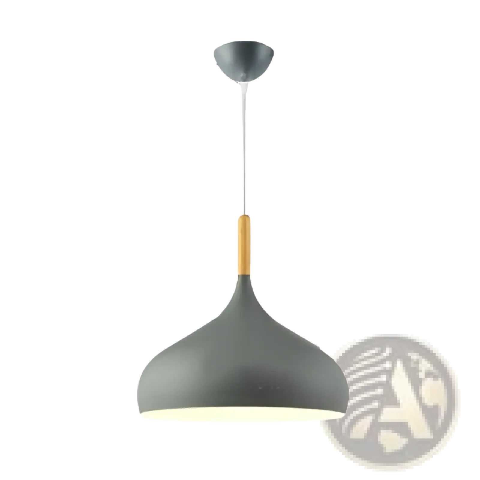 Nordic Macaron led pendant light featuring a modern gray teardrop shade with warm wood accent suspension point