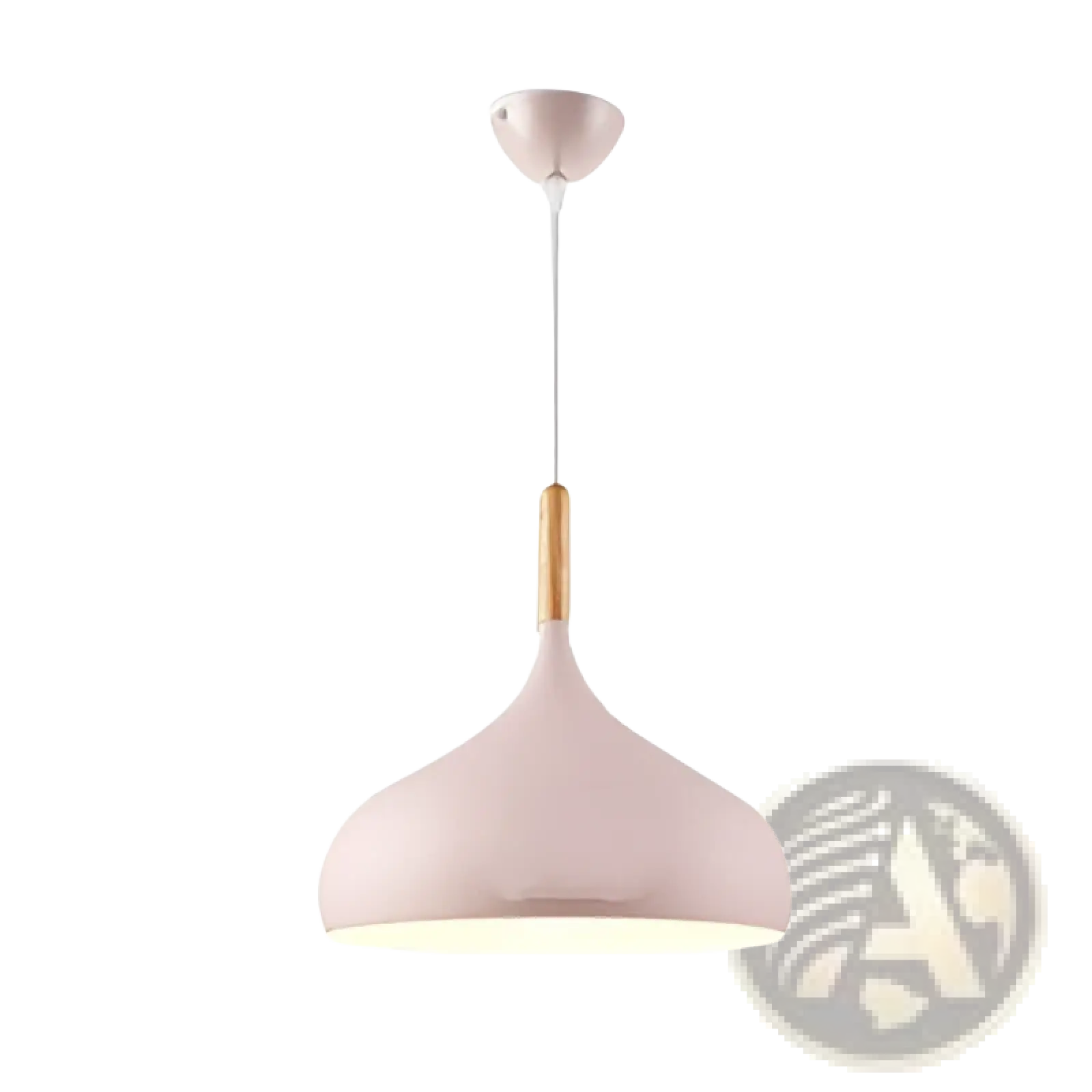 Nordic Macaron LED pendant light with soft pink matte teardrop shade and wooden accent at the suspension point