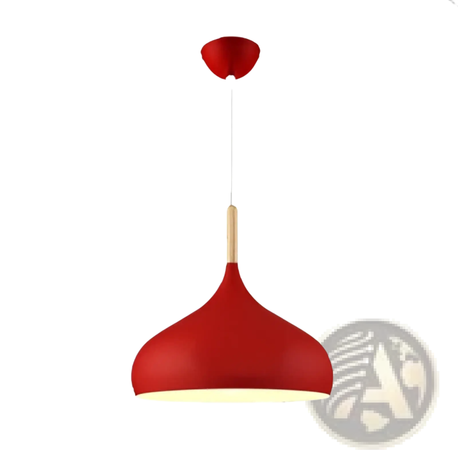 Red nordic macaron led pendant light with smooth glossy finish and wooden accent for modern interior lighting