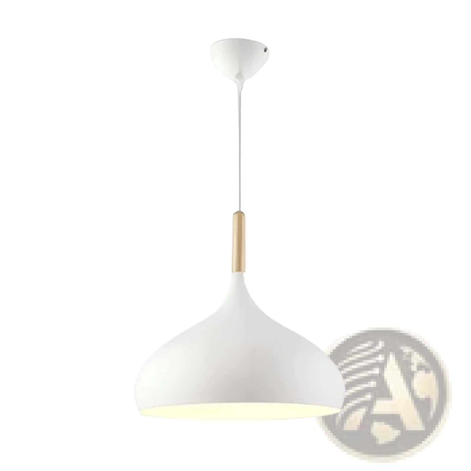 Nordic macaron led pendant light with white teardrop-shaped shade and wooden accent at suspension point
