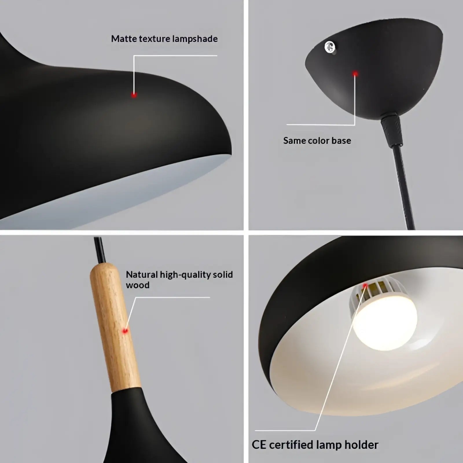 Nordic macaron led pendant light with black matte lampshade, solid wood handle, and ce certified lamp holder