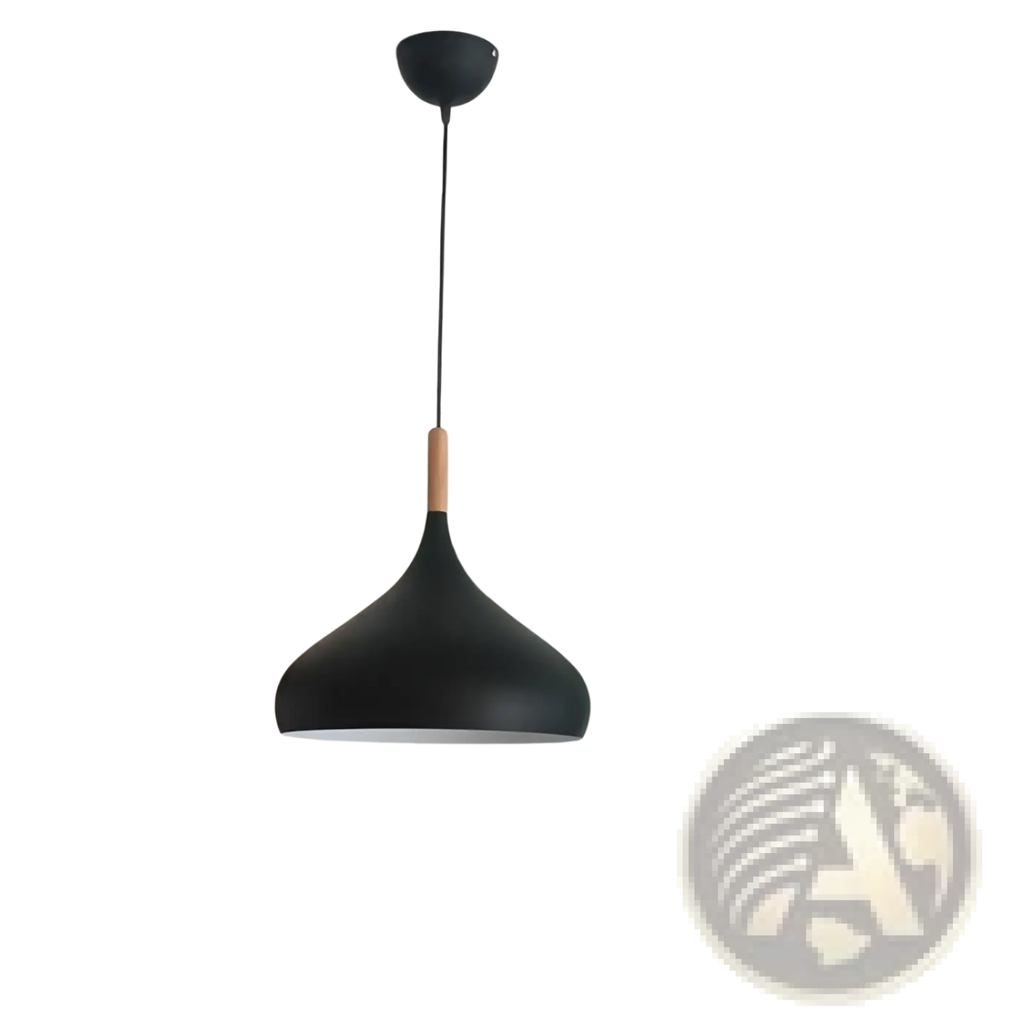 Black matte Nordic Macaron LED pendant light with wood accent at the suspension point for modern interiors