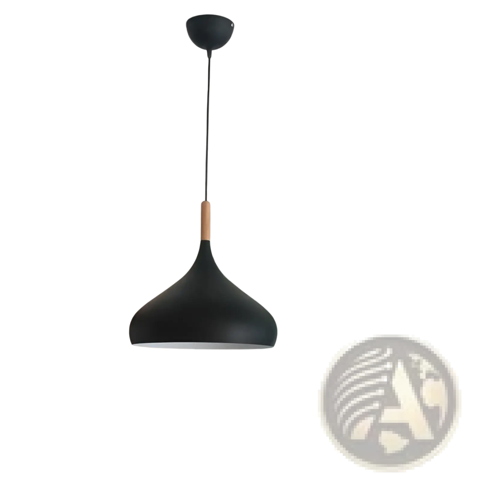 Black matte Nordic Macaron LED pendant light with wood accent at the suspension point for modern interiors