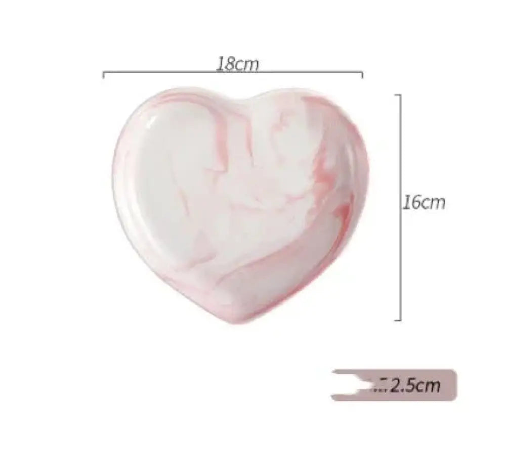 Glossy white and pink marble heart-shaped ceramic dish 18cm wide 16cm tall 2.5cm deep from Nordic marbled dinnerware set