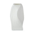 A sleek white ceramic Nordic wave plastic flower vase with smooth wavy texture and rectangular top opening