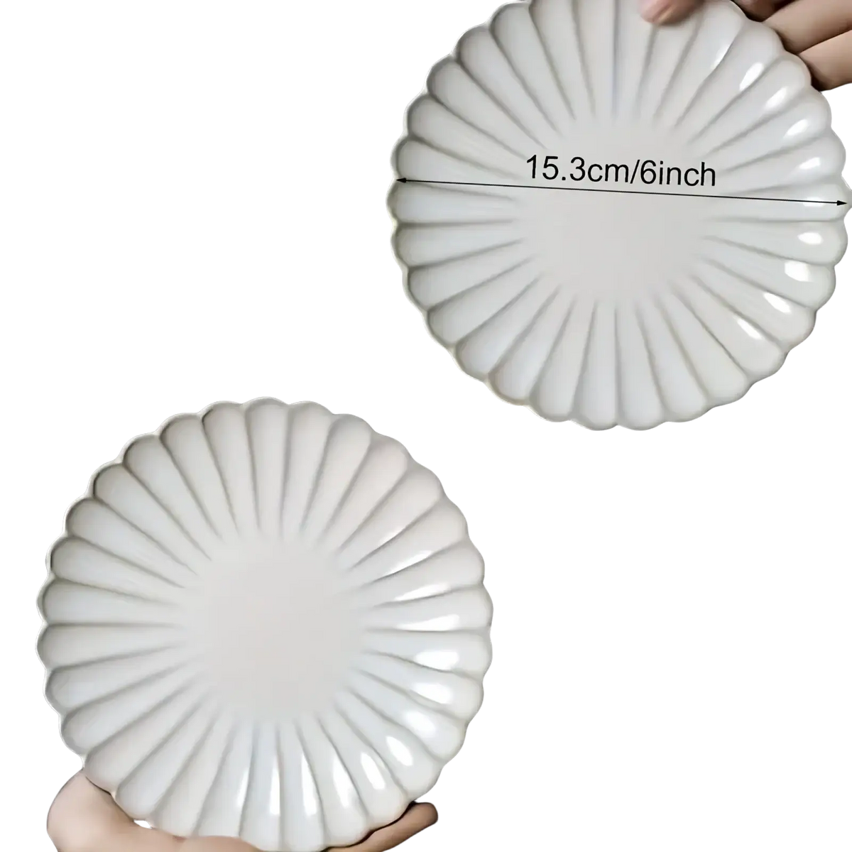 Nordic white ceramic scalloped dinner plate with sunburst pattern and glossy finish for elegant table settings