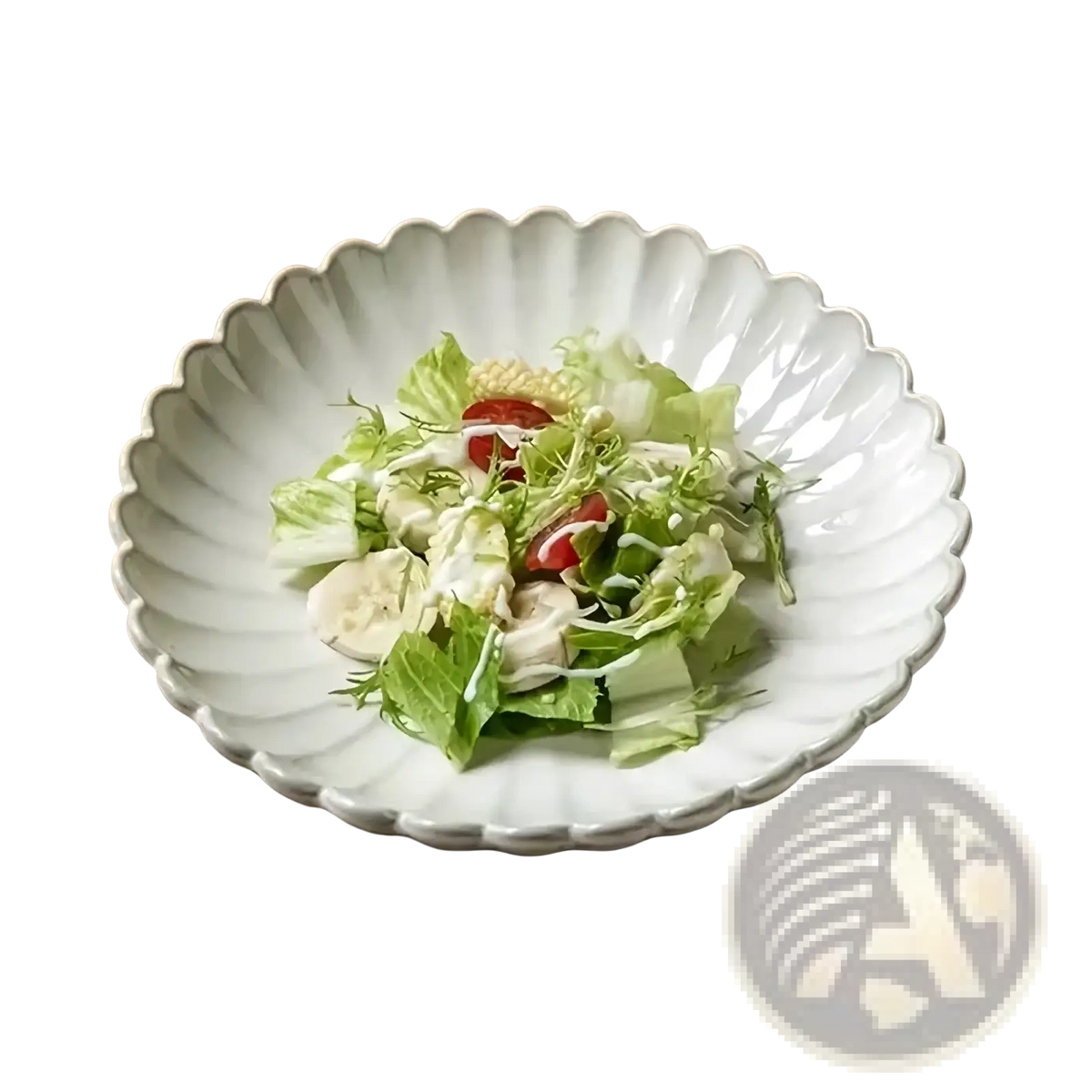 White ceramic salad bowl with scalloped edge design from the nordic white ceramic scalloped dinner plate collection