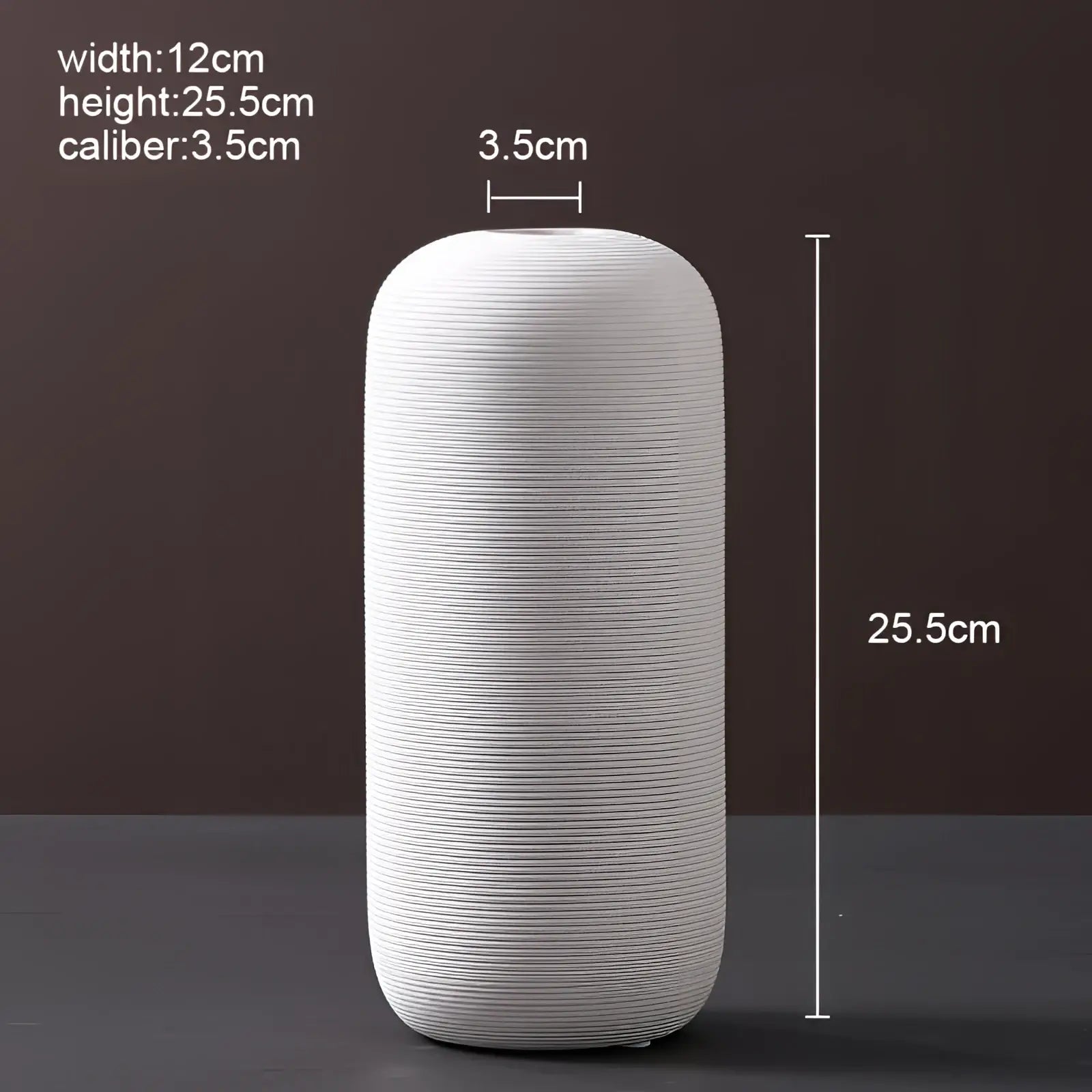 Nordic white ribbed ceramic vase with vertical texture and rounded edges for modern home decor